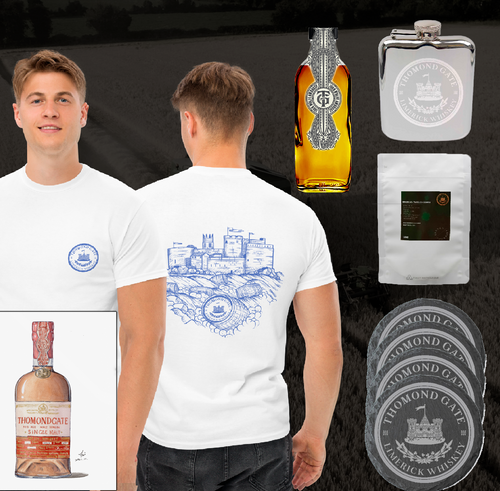 Christmas Hamper T-Shirts, Coasters, 200ml John Wolfe Ambrose, Hipflask, & Cask aged Coffee