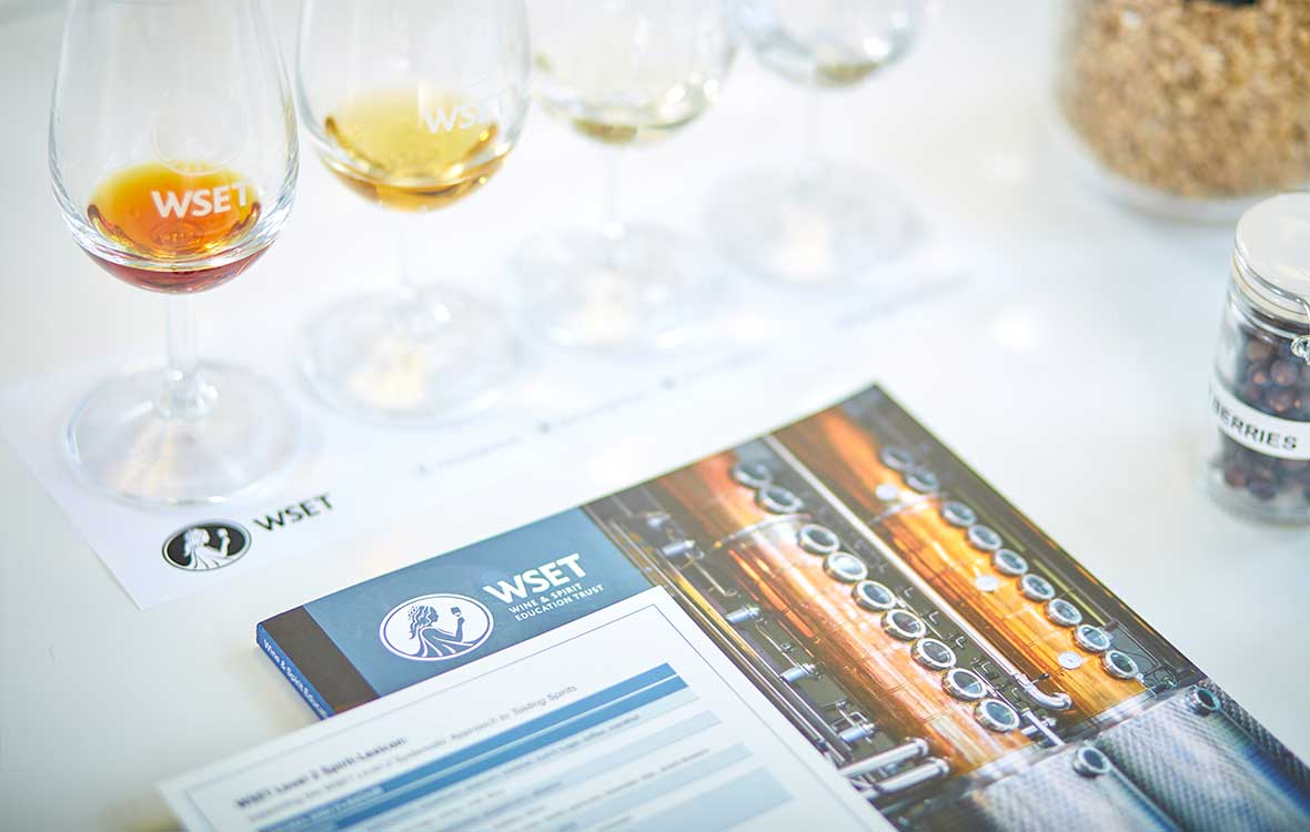 WSET Level 2 spirits tasting samples prepared for live Zoom class